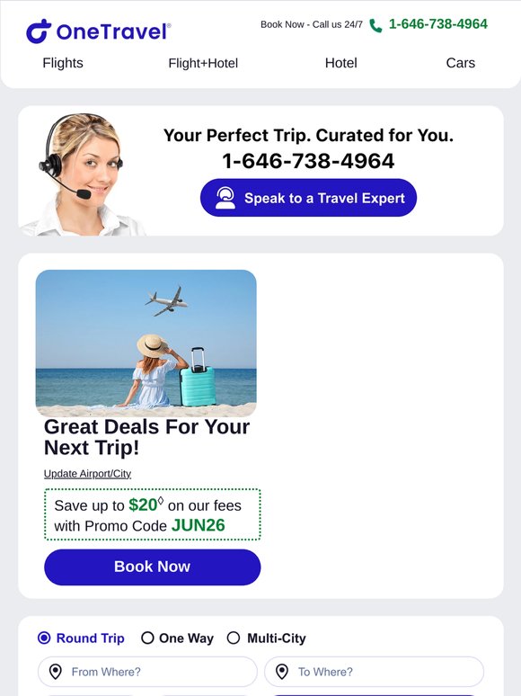 ✈️ Great Flight Deals! Save up to $20 on Our fees!