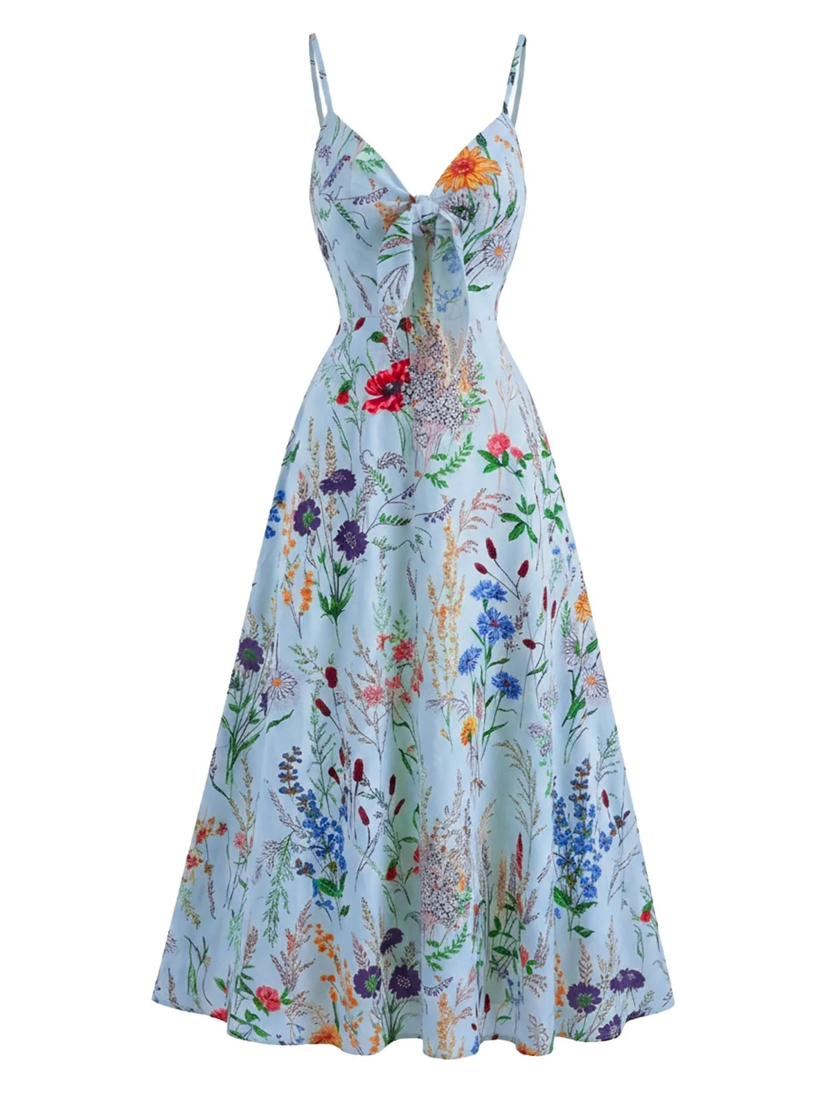 1930s Floral V-Neck Bohemian Bow-Front Slip Dress