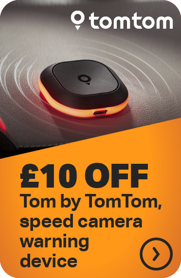 £10 OFF TOM BY TOMTOM, SPEED CAMERA WARNING DEVICE
