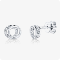 Shy Creation 0.09 ctw Diamond Love Knot Circle Earrings in 14k White Gold