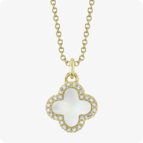 Shy Creation Diamond Mother of Pearl Clover Pendant in 14k Yellow Gold