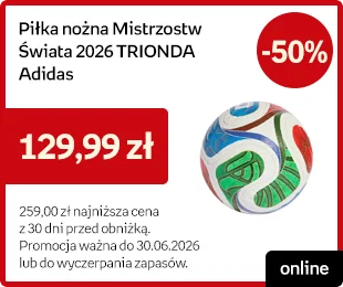 Piłka nożna Mistrzostw Świata 2026 TRIONDA, Adidas -50% | 129,99 zł | 259,00 zł najniższa cena z 30 dni przed obniżką | Promocja ważna do 30.06.2026 lub do wyczerpania zapasów.
