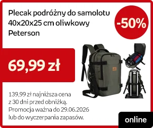 Plecak podróżny do samolotu 40x20x25 cm oliwkowy Peterson -50% | 69,99 zł | 139,99 zł najniższa cena z 30 dni przed obniżką | Promocja ważna do 29.06.2026 lub do wyczerpania zapasów.