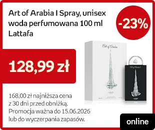 Art of Arabia I Spray, unisex woda perfumowana 100 ml, Lattafa -23% | 128,99 zł | 168,00 zł najniższa cena z 30 dni przed obniżką | Promocja ważna do 15.06.2026 lub do wyczerpania zapasów.