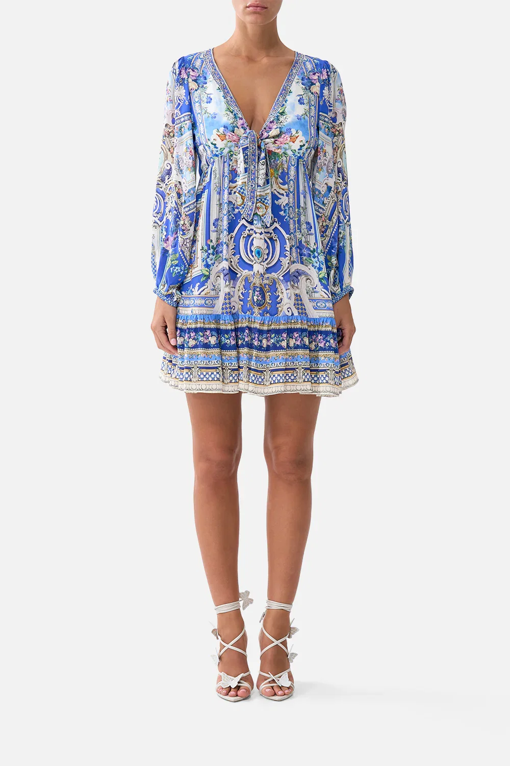 Image of SHORT TIE FRONT BLOUSON DRESS OTTOMAN OPULENCE