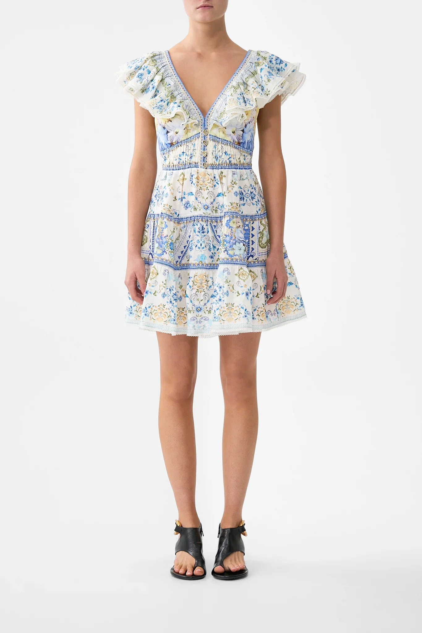 Image of TIERED SHORT DRESS WITH NECK FRILL MY HOMESPUN HEART