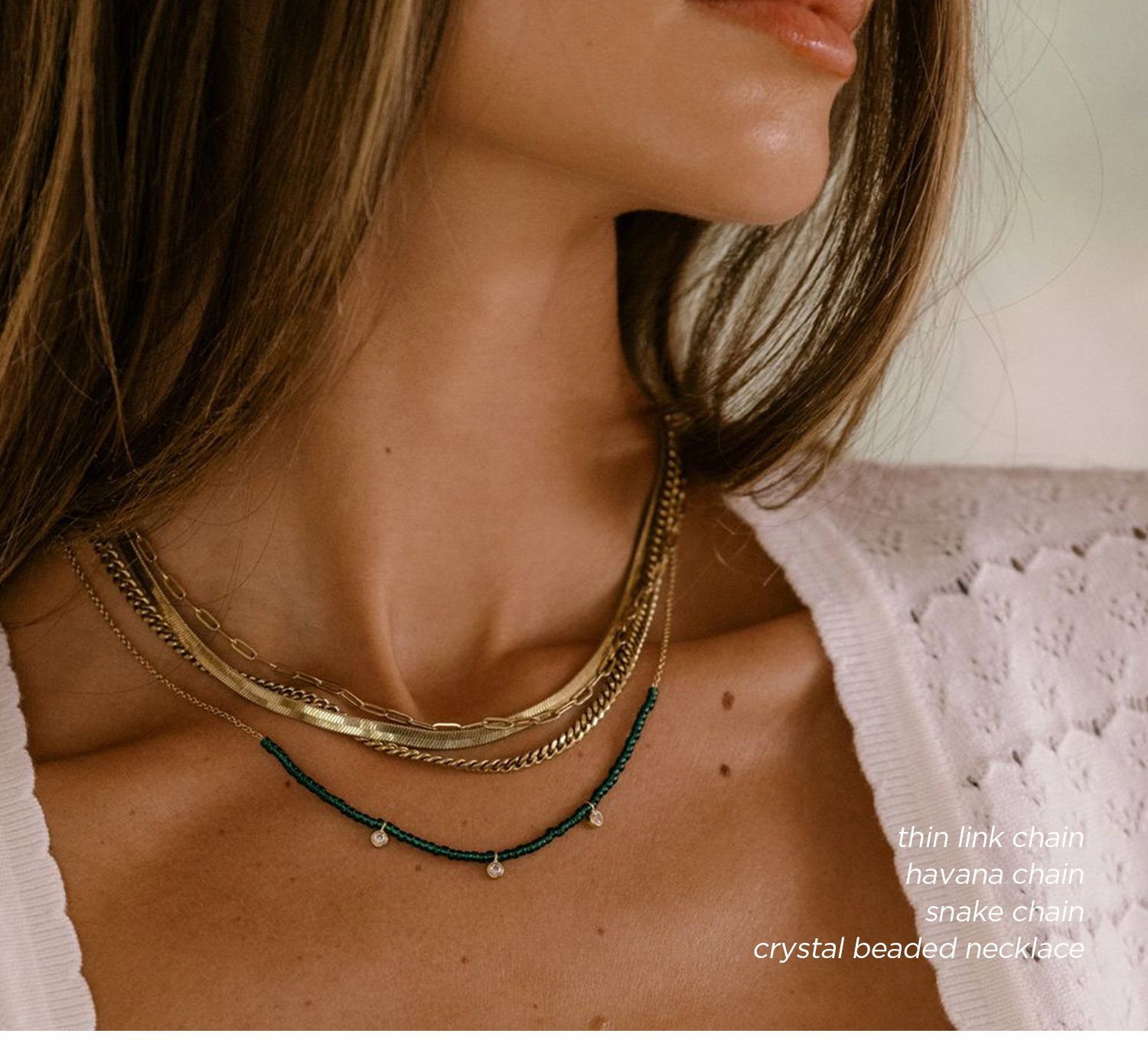 thin link chain | havana chain | snake chain | crystal beaded necklace