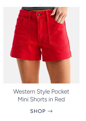 Western Style Pocket Mini Shorts in Red