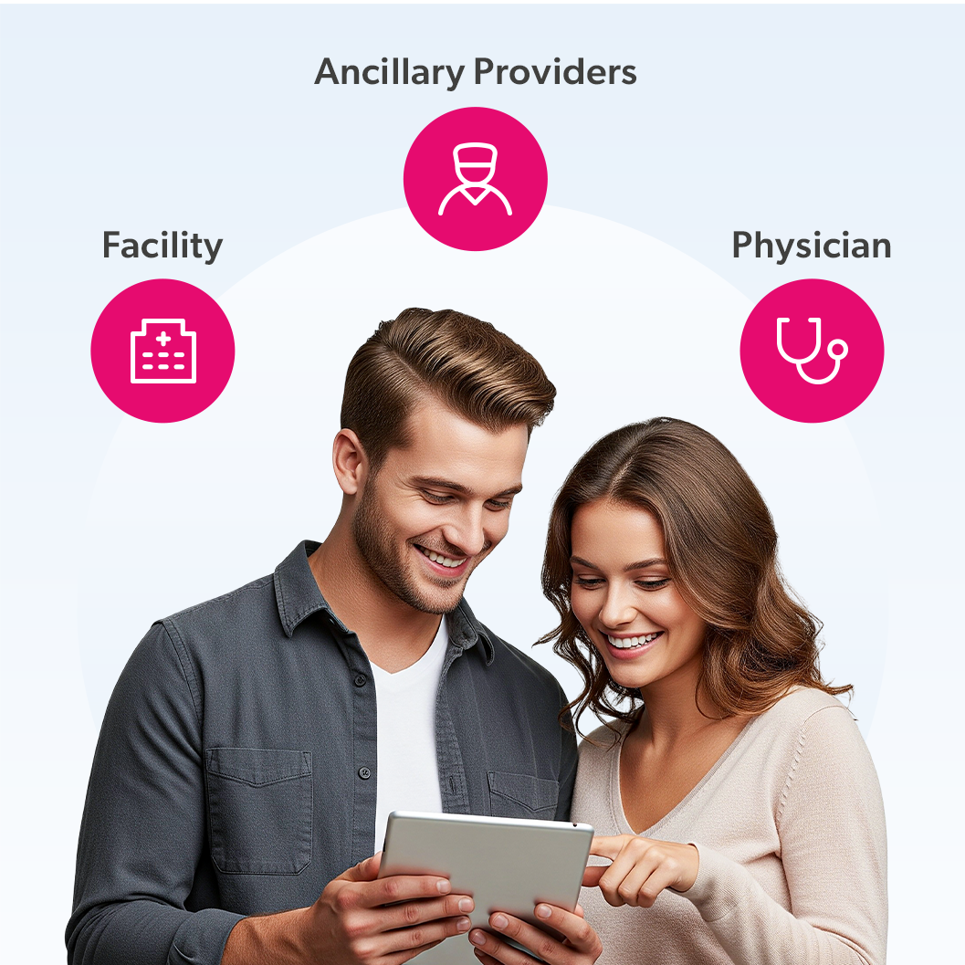 Male and female patients learning about healthcare pricing