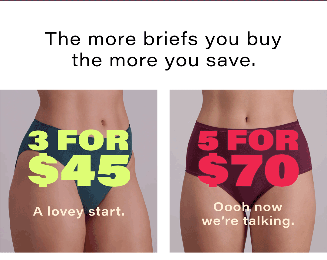 Womens Briefs 3 for $45 Shop Now