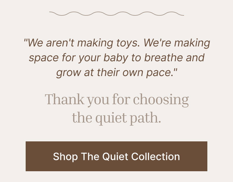 Brown text about creating calmer play spaces and reducing overstimulation above a brown button reading Shop The Low Stim Collection.