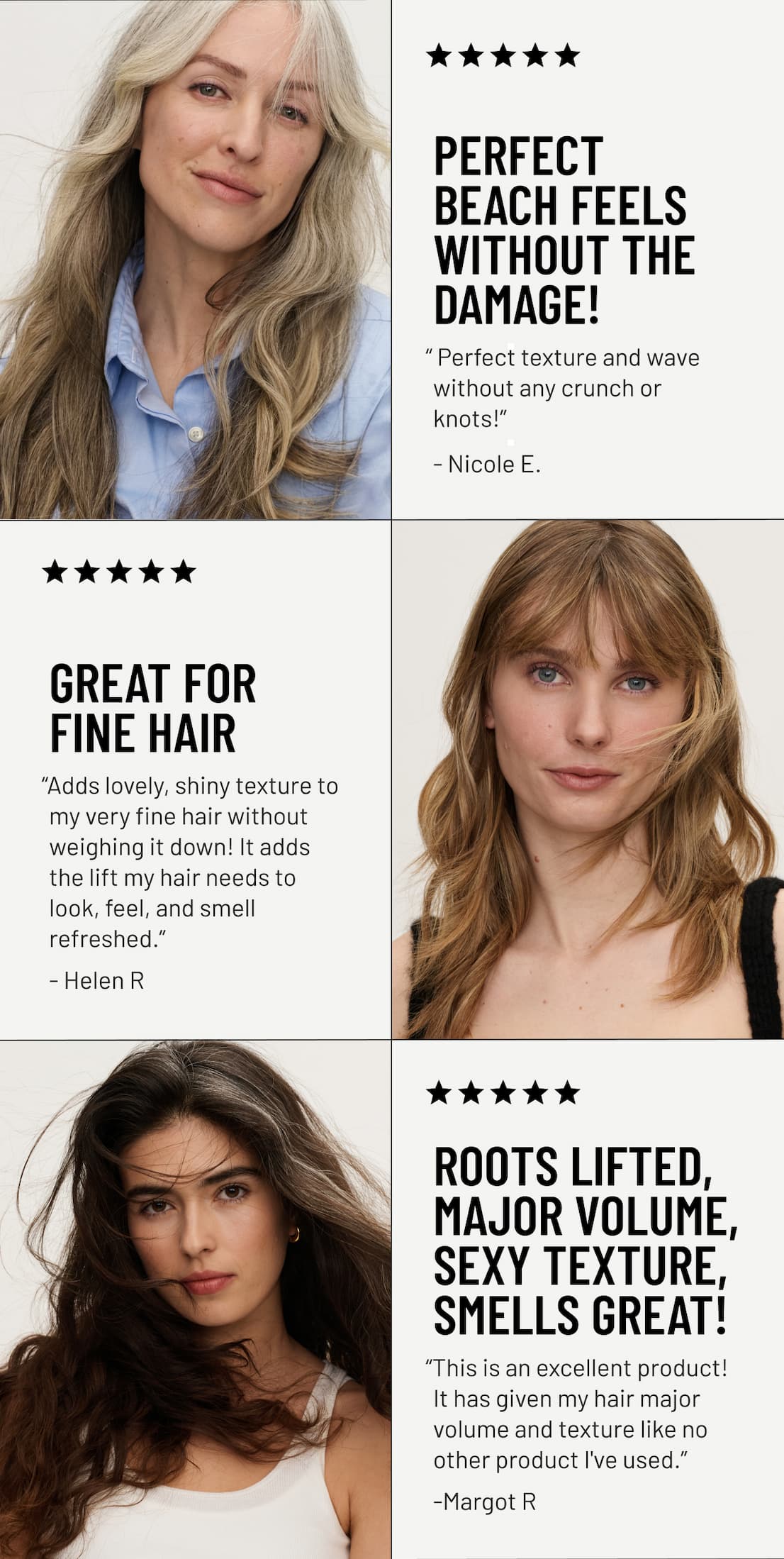 Image of 3 different models with product review quotes