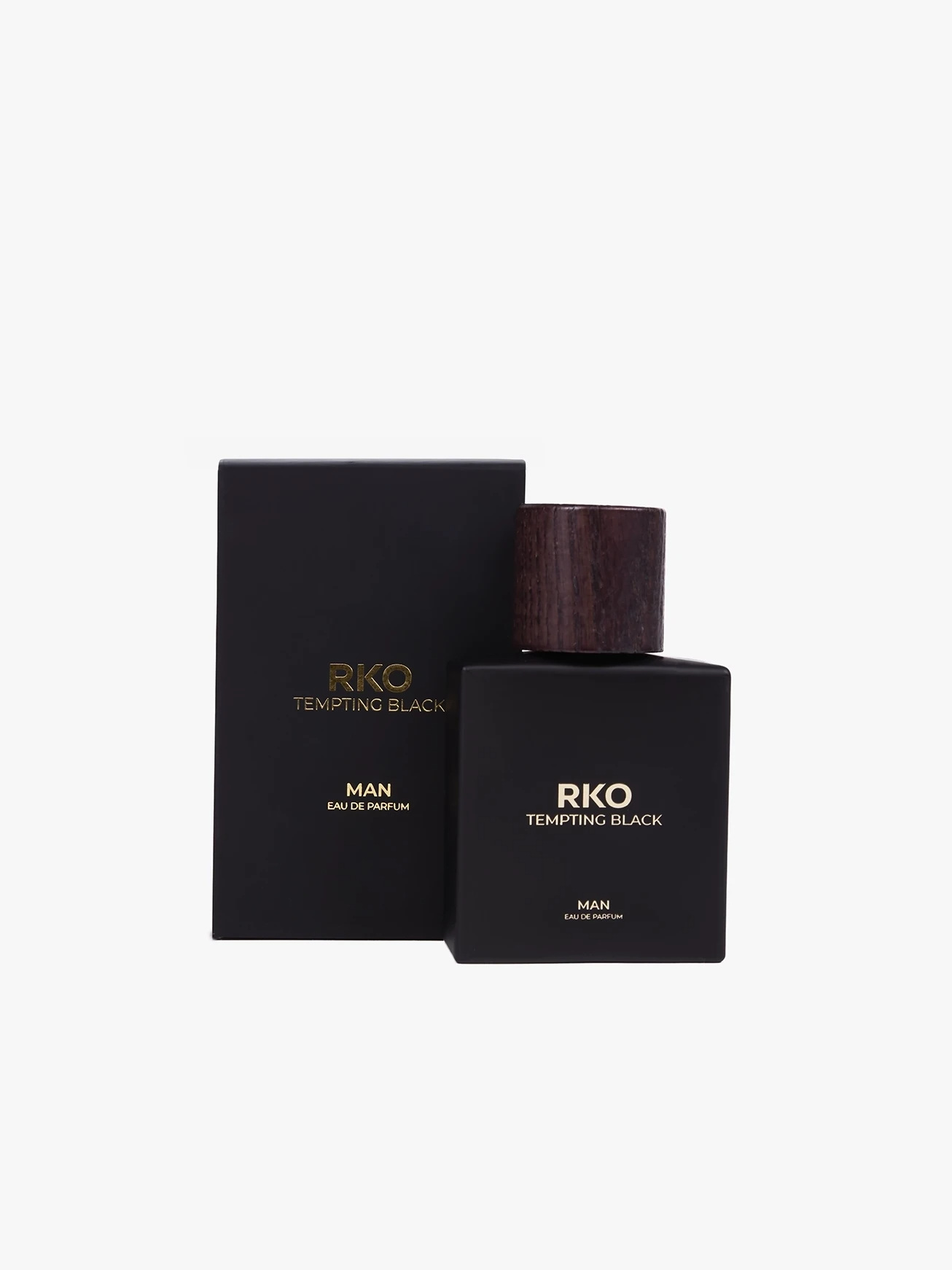 RKO Tempting Black Eau de Parfum for men with elegant black packaging.