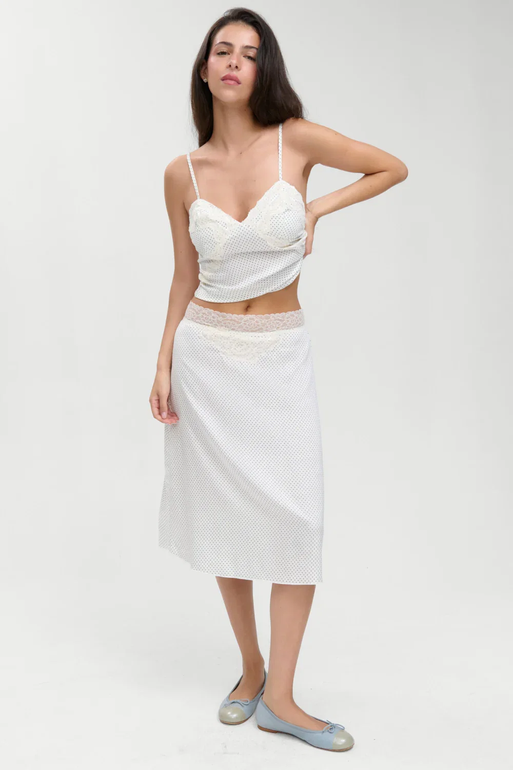 Image of Laura Silk Midi Skirt - French Pearl
