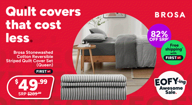 Brosa Stonewashed Cotton Reversible Striped Quilt Cover Set (Queen)