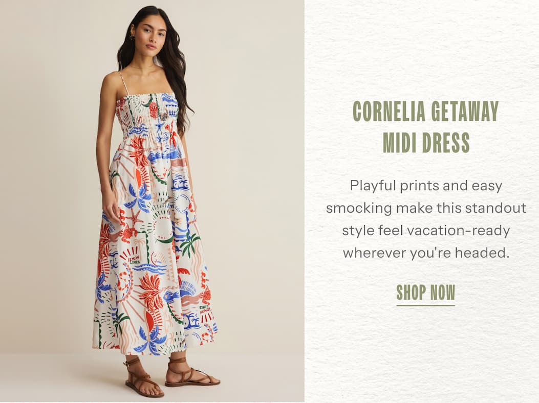 Cornelia Getaway Midi Dress | Playful prints and easy smocking make this standout style feel vacation-ready wherever you're headed. | Shop Now