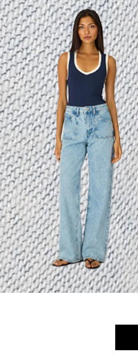 Denim Light Wash Wide Leg Jean Front Pocket Detail