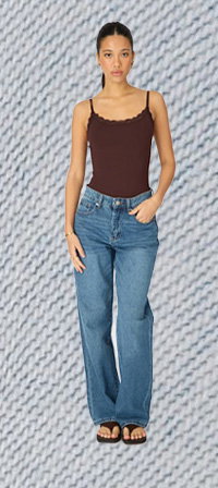 Denim Straight Jean Rolled Hem Stretch