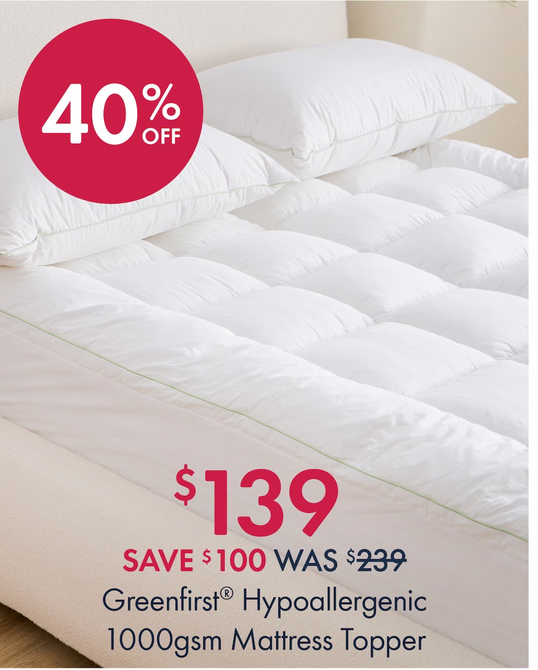 Hypoallergenic 1000gsm Mattress Topper