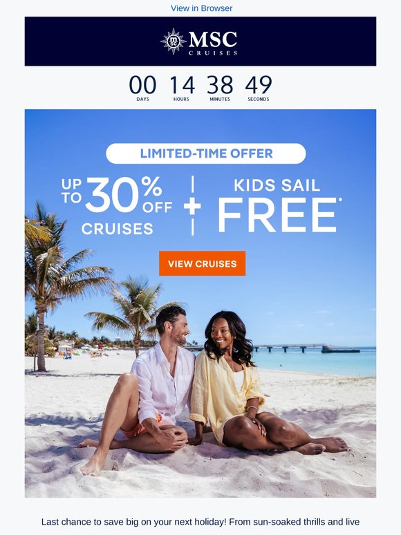 LAST DAY for up to 30% off Cruises!
