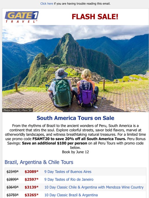 South America Tours on Sale | Save 20% off!