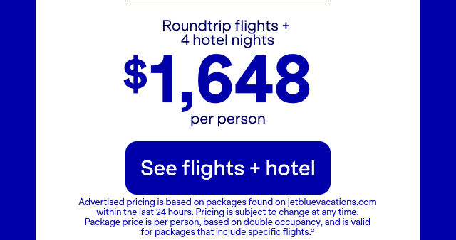 Roundtrip flights + 2 hotel nights from JFK to ACK. Terms apply(2).