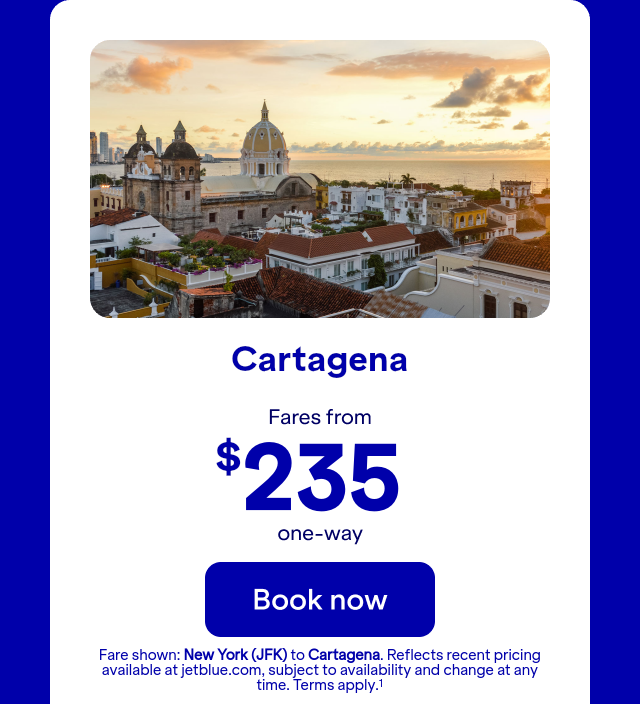 Flights from JFK to CTG. Terms apply(1).