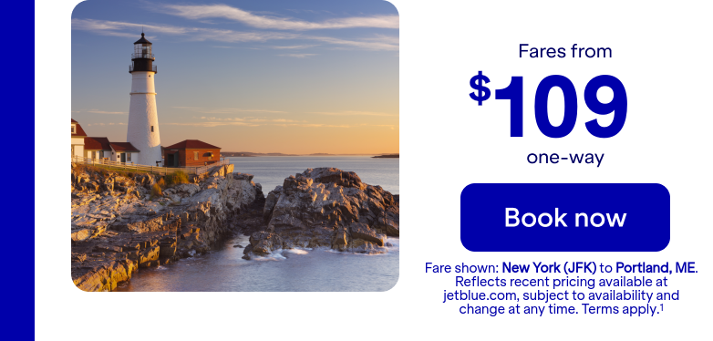Flights from JFK to PWM. Terms apply(1).