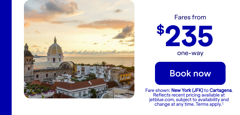 Flights from JFK to CTG. Terms apply(1).