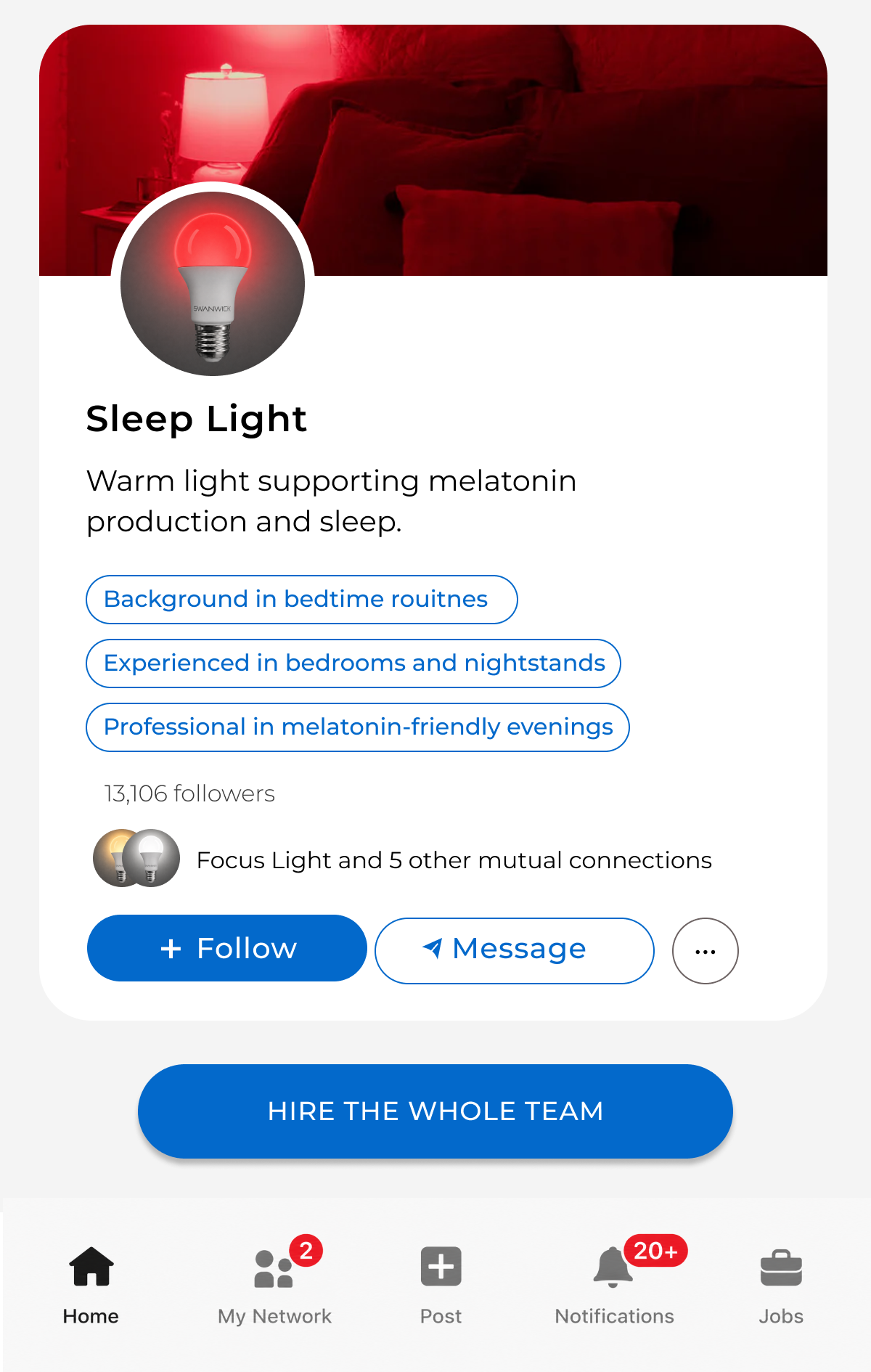 Warm light supporting melatonin production and sleep. 