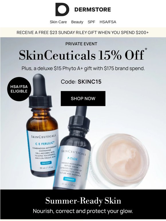 Save 15% on HSA/FSA Eligible SkinCeuticals
