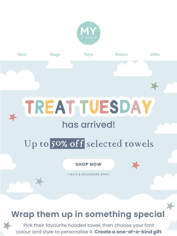 It's Treat Tuesday 💦 Up to 50% off selected towels