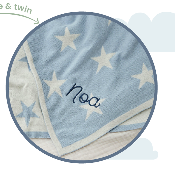 Personalised Light Blue Star Intarsia Baby Blanket