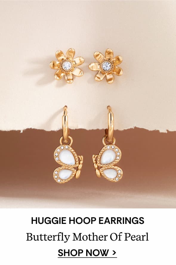 Butterfly Mother of Pearl Huggie Hoop Earrings