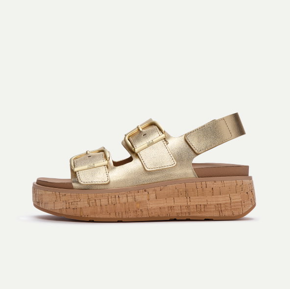 GEN-FF Max Buckle Leather/Cork Back-Strap Sandals - Platino