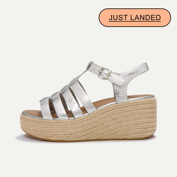 PLATFFORMS Leather Espadrille Wedge Sandals - SIlver