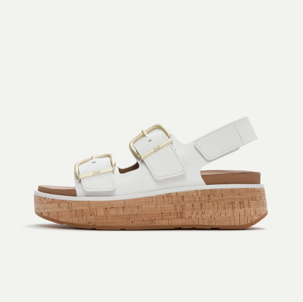 GEN-FF Max Buckle Leather/Cork Back-Strap Sandals - Urban White