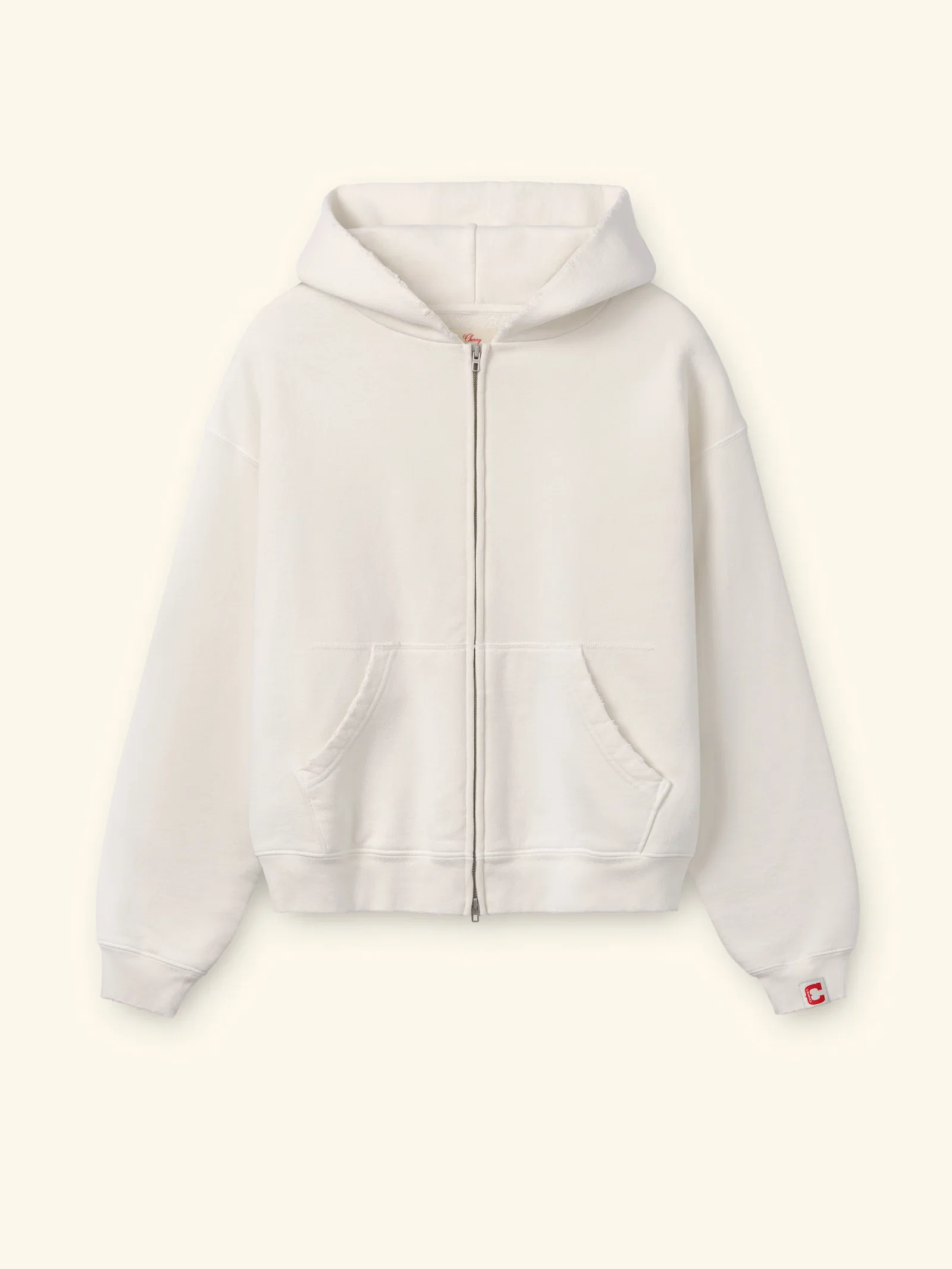 Image of Distressed Zip Up Hoodie (Straw)