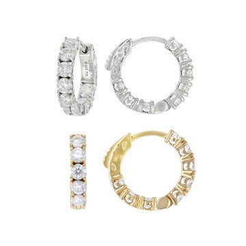 Moissanite Set Two Pair Hoop Earrings Platineve And 14k Yellow Gold Over Silver 3.20ctw DEW.