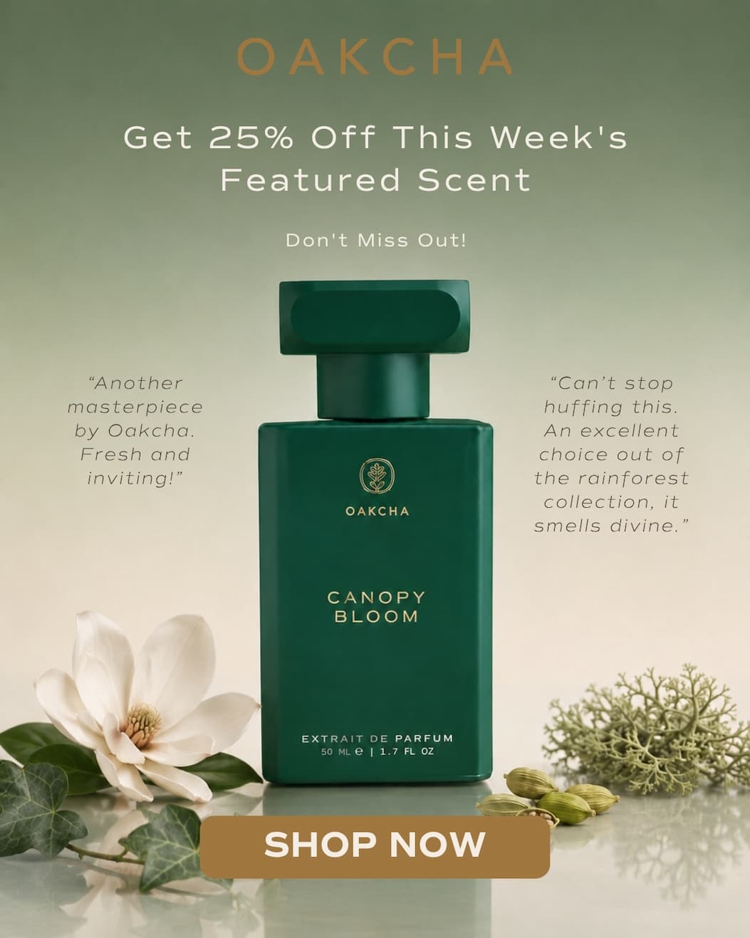 Oakcha. 25% off scent of the week. Canopy Bloom is inspired by the Rainforest Collectionl. Shop Now.