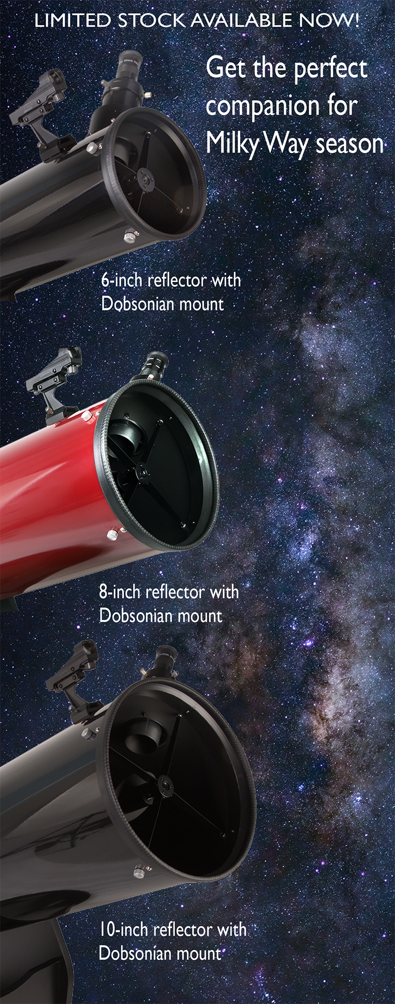 Dobsonian telescopes on Milky Way background