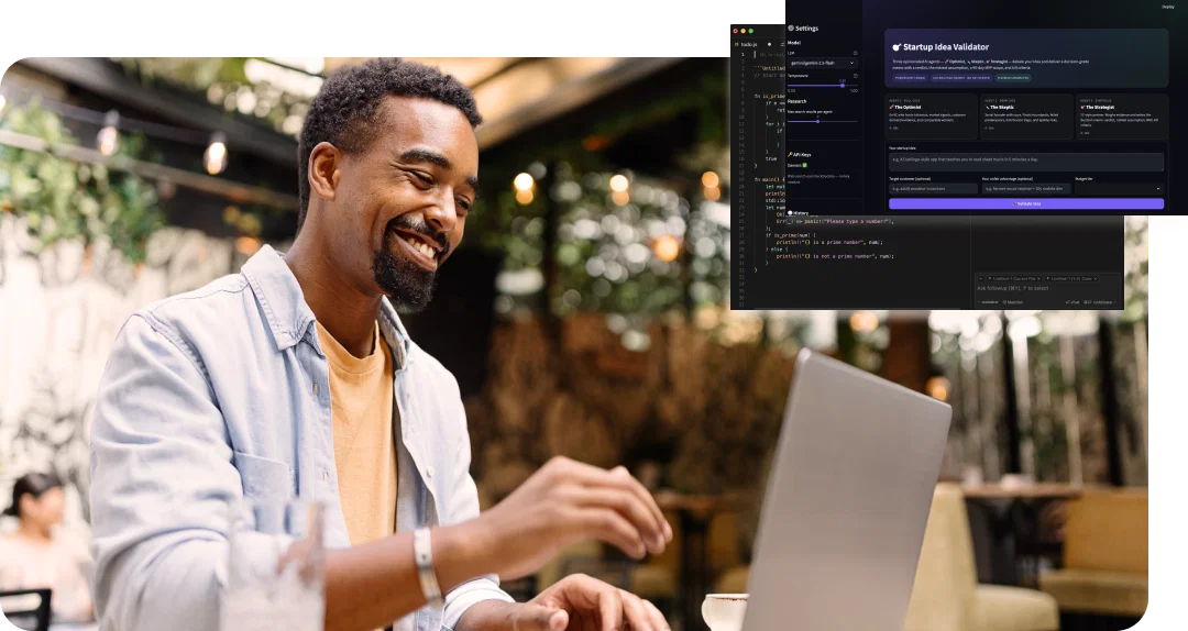 Person sitting on a bench while watching live workshop session in a laptop