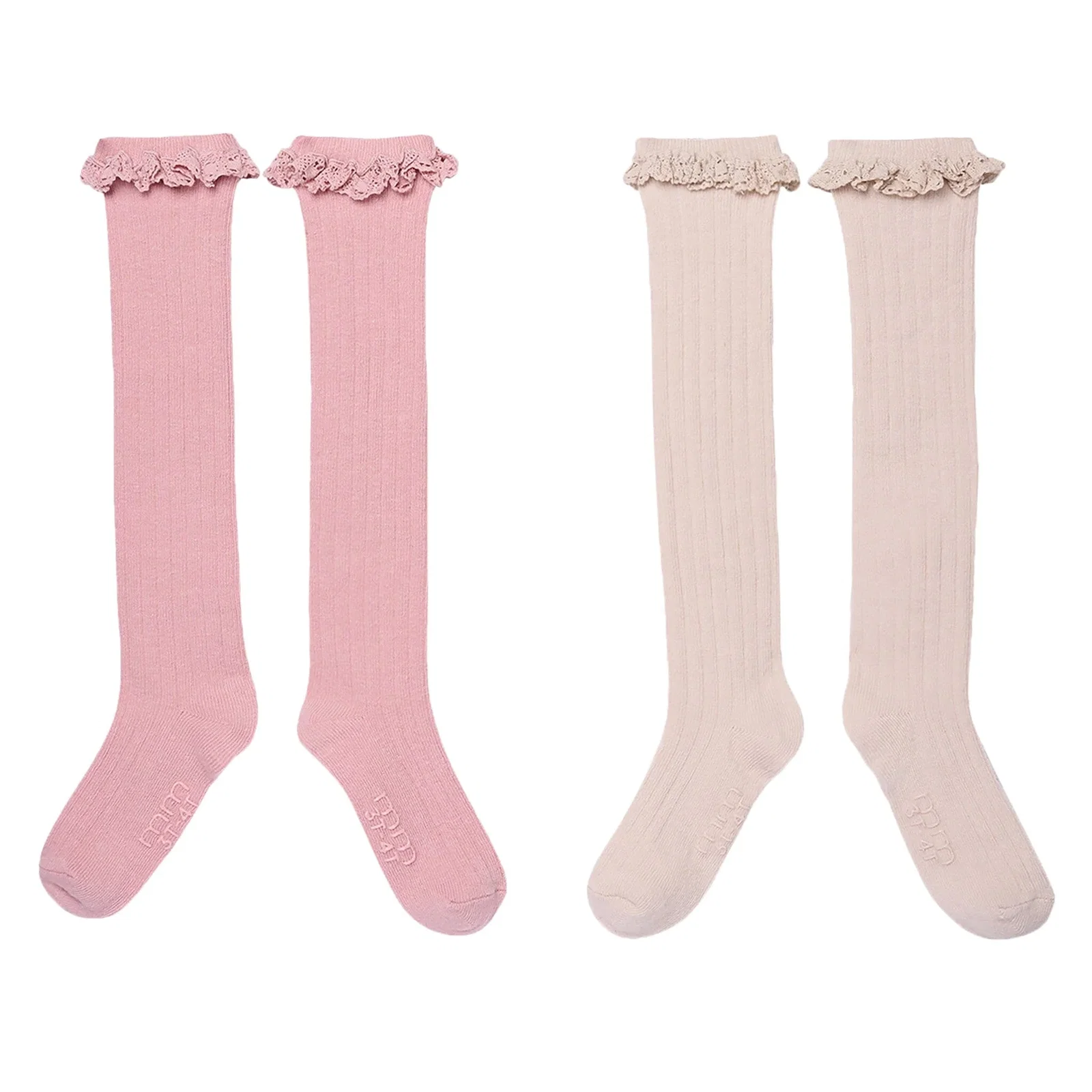 2-Pack Toddler Girls Pink Lace Knee Socks
