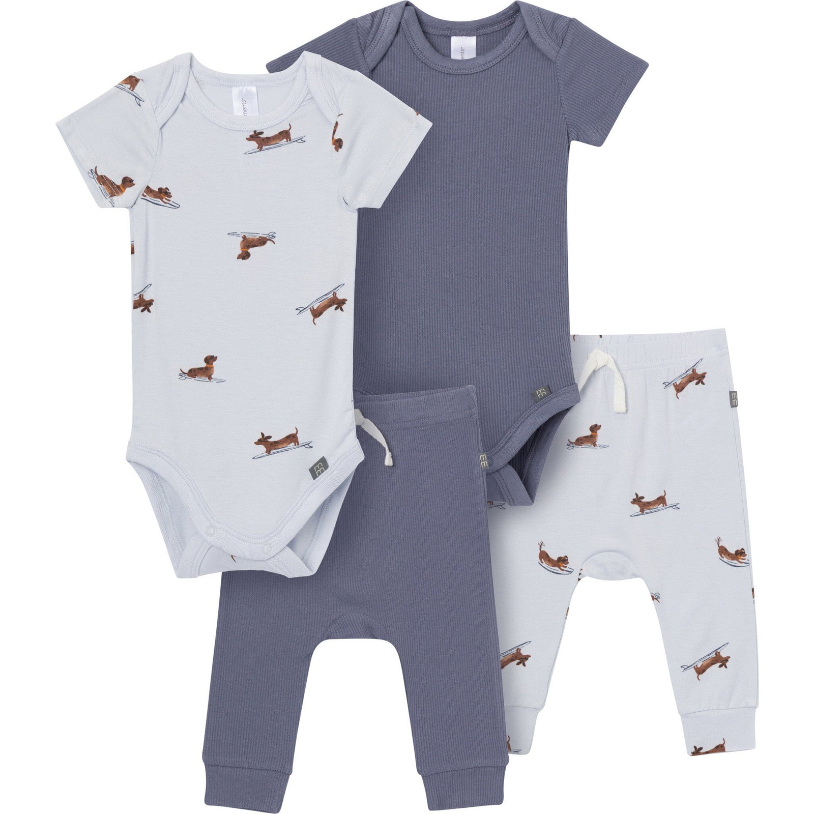 4-Piece Baby Boys Dachshund Surf Bodysuits and Pants Viscose Set