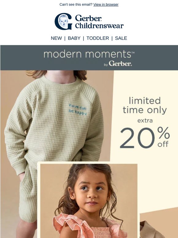 modern moments by Gerber pieces now 20% off