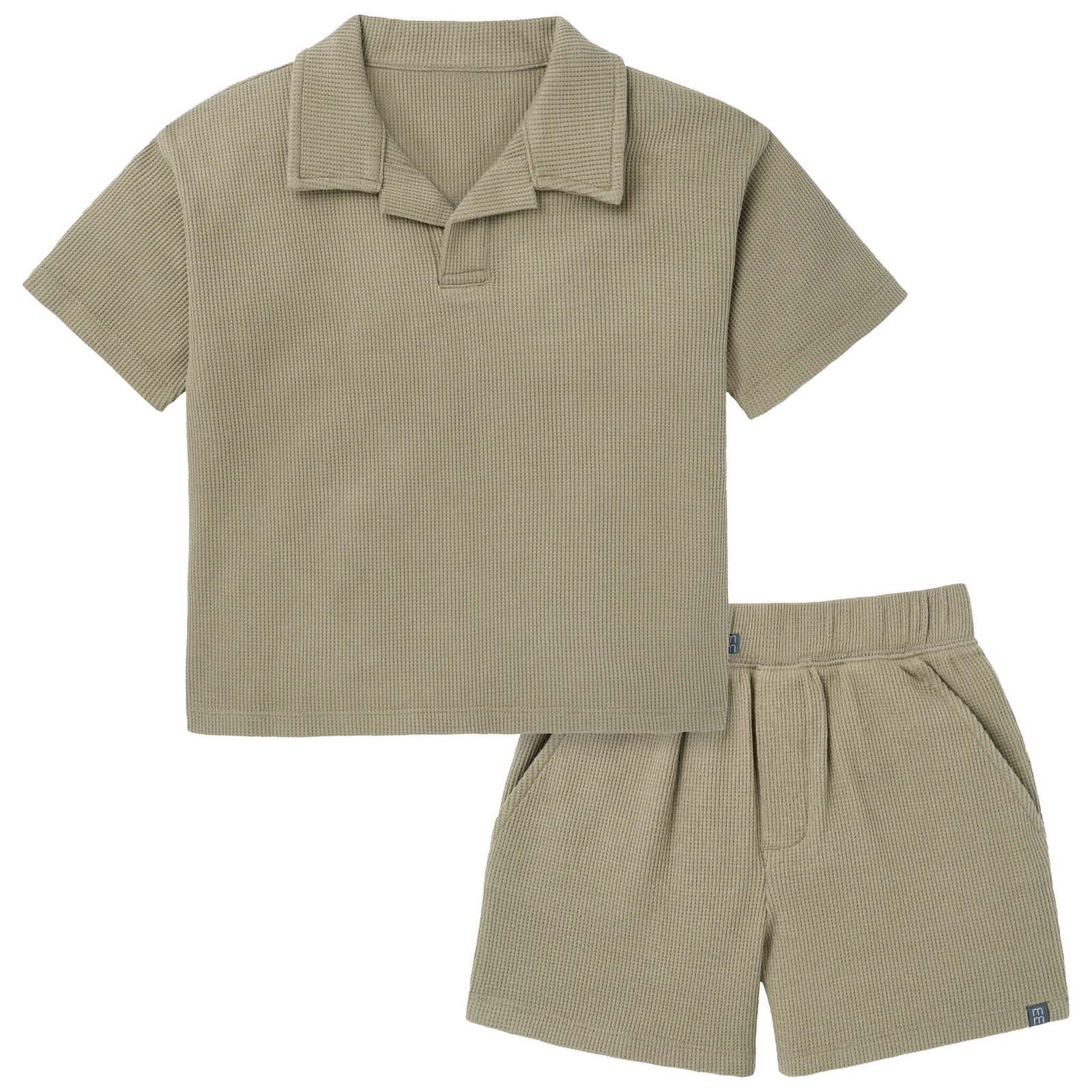 2-Piece Boys Muted Olive Johnny Collar Shirt and Shorts Set