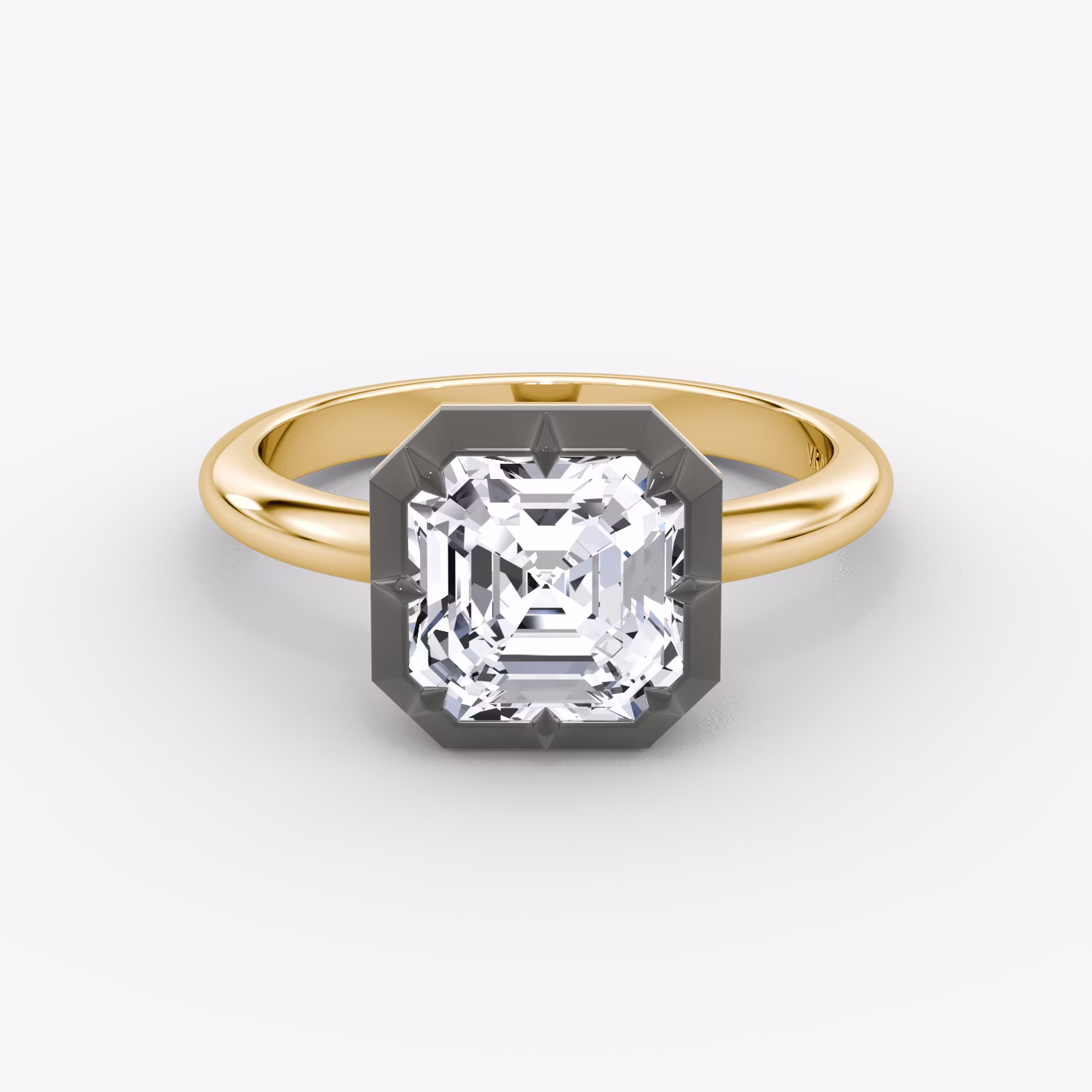 The Georgian Asscher Yellow Gold and Black Rhodium Engagement Ring
