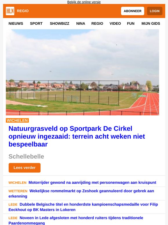 Wichelen: Natuurgrasveld op Sportpark De Cirkel opnieuw ingezaaid: terrein acht weken niet bespeelbaar - Motorrijder gewond na aanrijding met personenwagen aan kruispunt