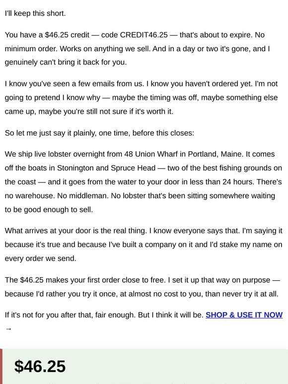 Your $46.25 expires soon. Honest note before it does.