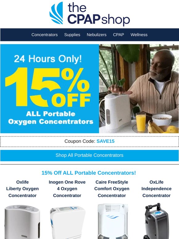 Today Only! ✨ 15% Off ALL Portable Oxygen Concentrators + Accessories! ✨